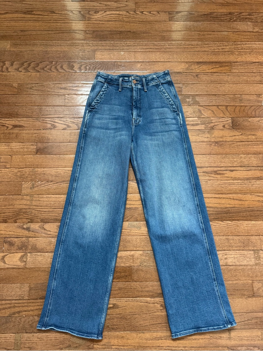 MOTHER Denim The Major Zip Skimp High Rise Jeans in Medium Blue Wash